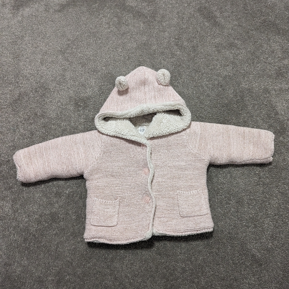 GAP Baby Girl Shacket Size 6-12 Months Pink Sherpa Button Down Cardigan